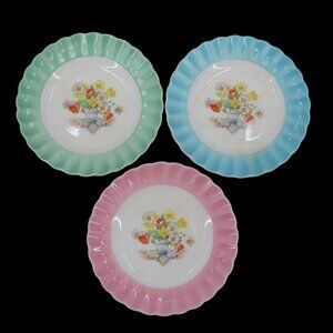 Corinthian Sebring Set of 3 Plates 6.25in Spring Tulip Green Pink Blue Flowers